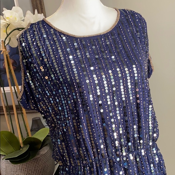 Greylin Navy Gold Sequin Sleeveless Mini Dress S - Picture 2 of 10